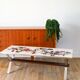 Ceramic coffee table, chrome and teak legs, Space Age, signed, 1970.