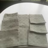 Tablecloth and 6 damask cotton napkins monogram khaki ah art deco
