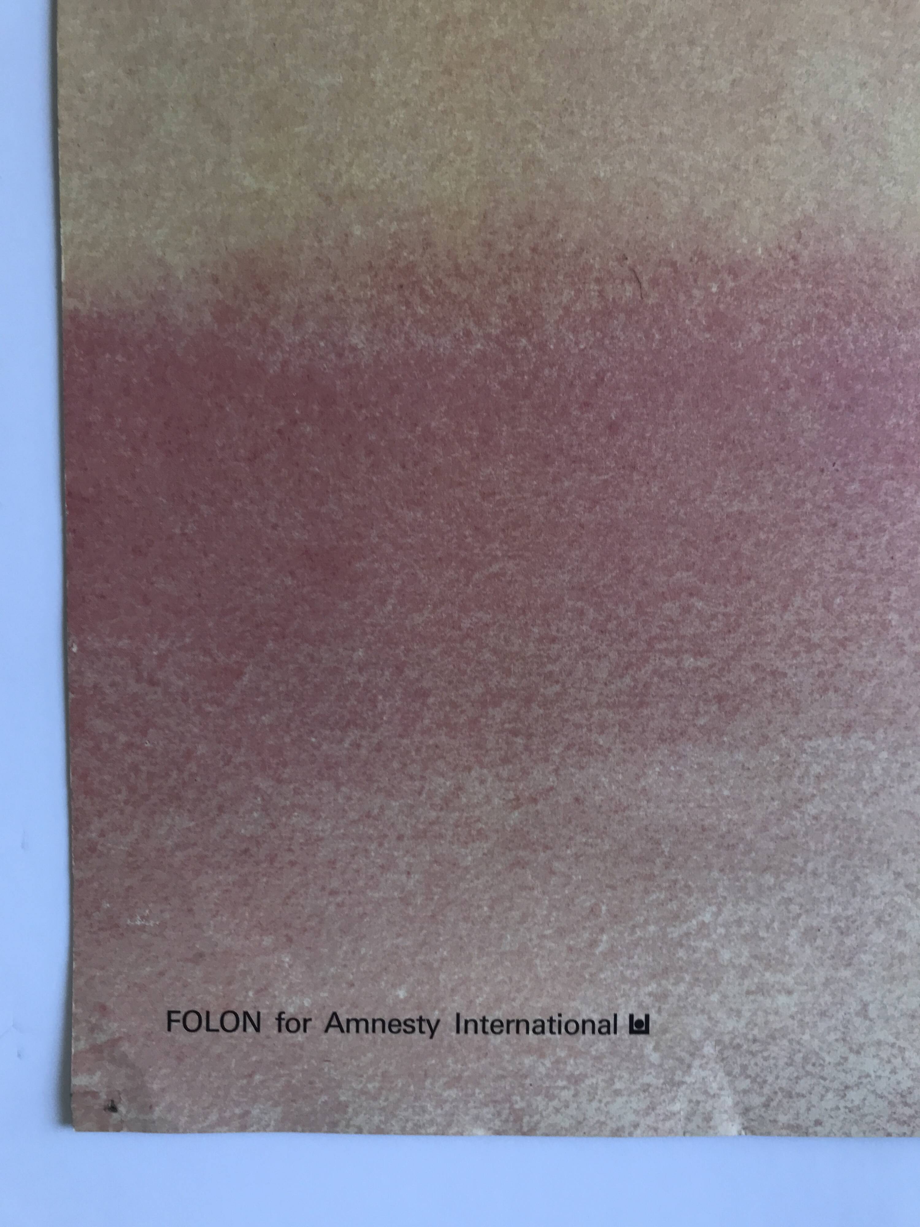 Jean-michel folon, folon for amnesty international, 1977. original poster