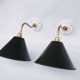 vintage wall lights in enamelled brass sheet metal