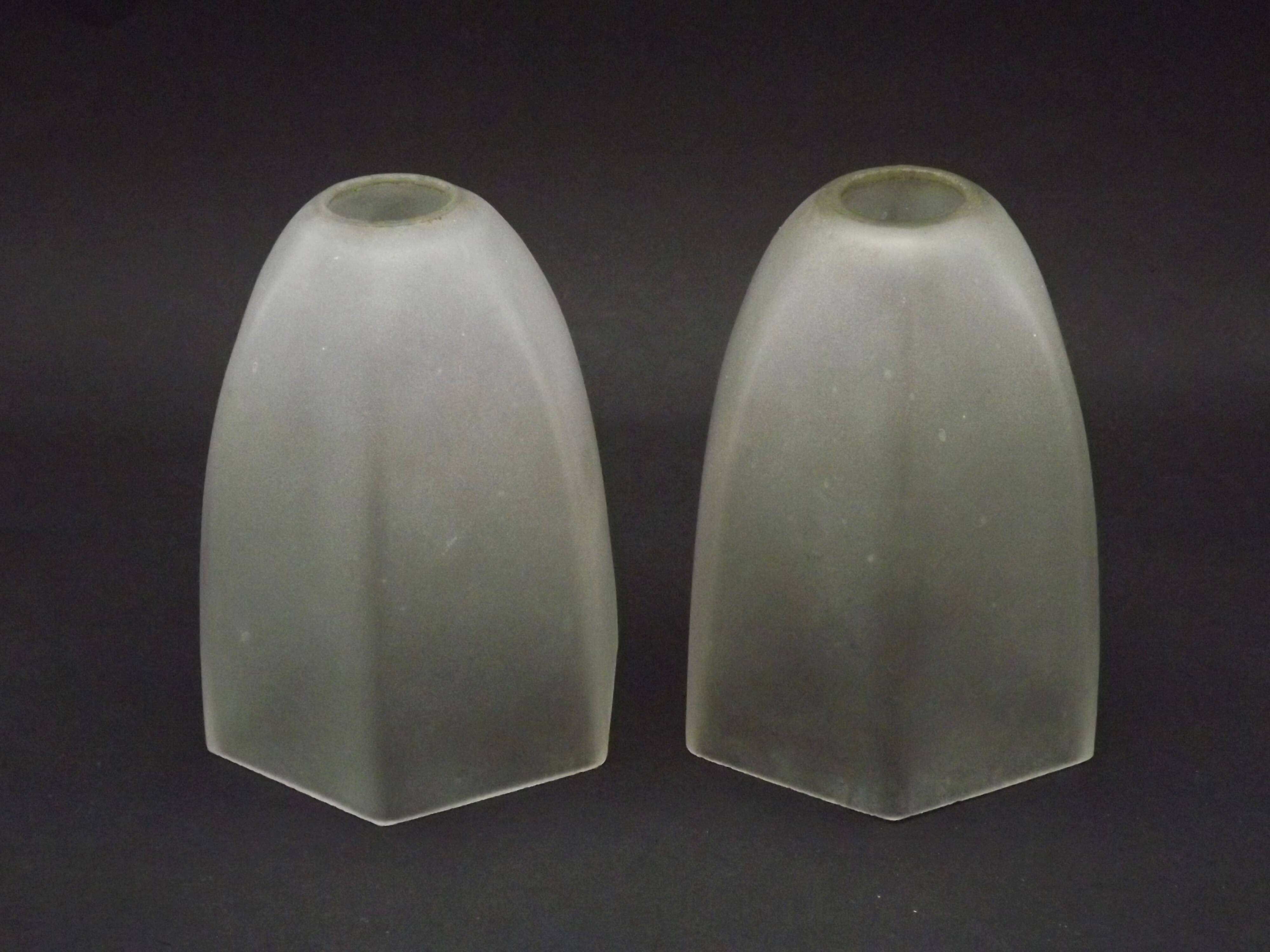 Set of 2 Art Deco Style Hexagonal White Opaque Glass Replacement Shades