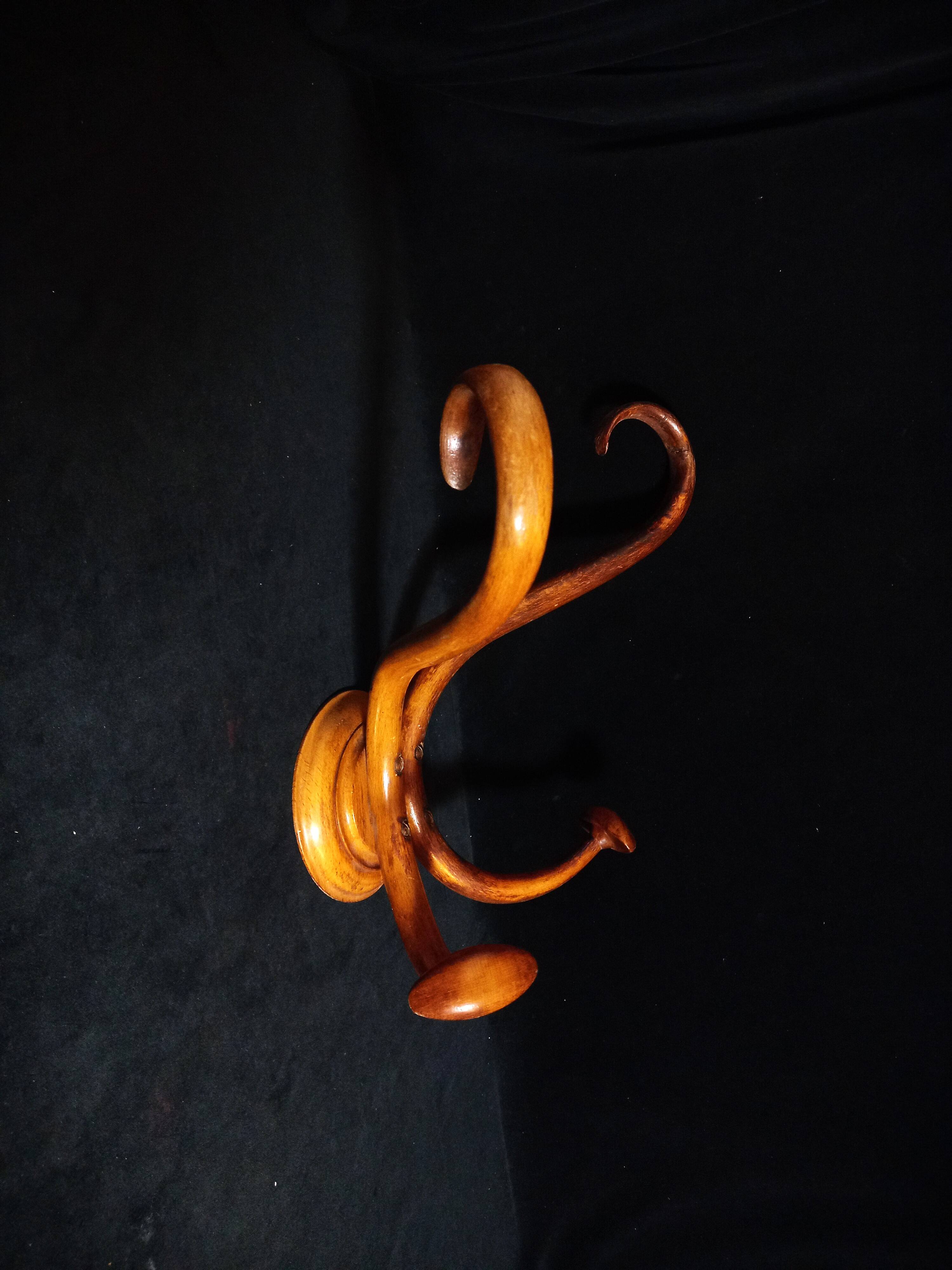 Double Art Nouveau Coat Hook in Bent Wood from Thonet