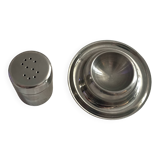 Vintage stainless steel egg cup and salt shaker – minimalist duo