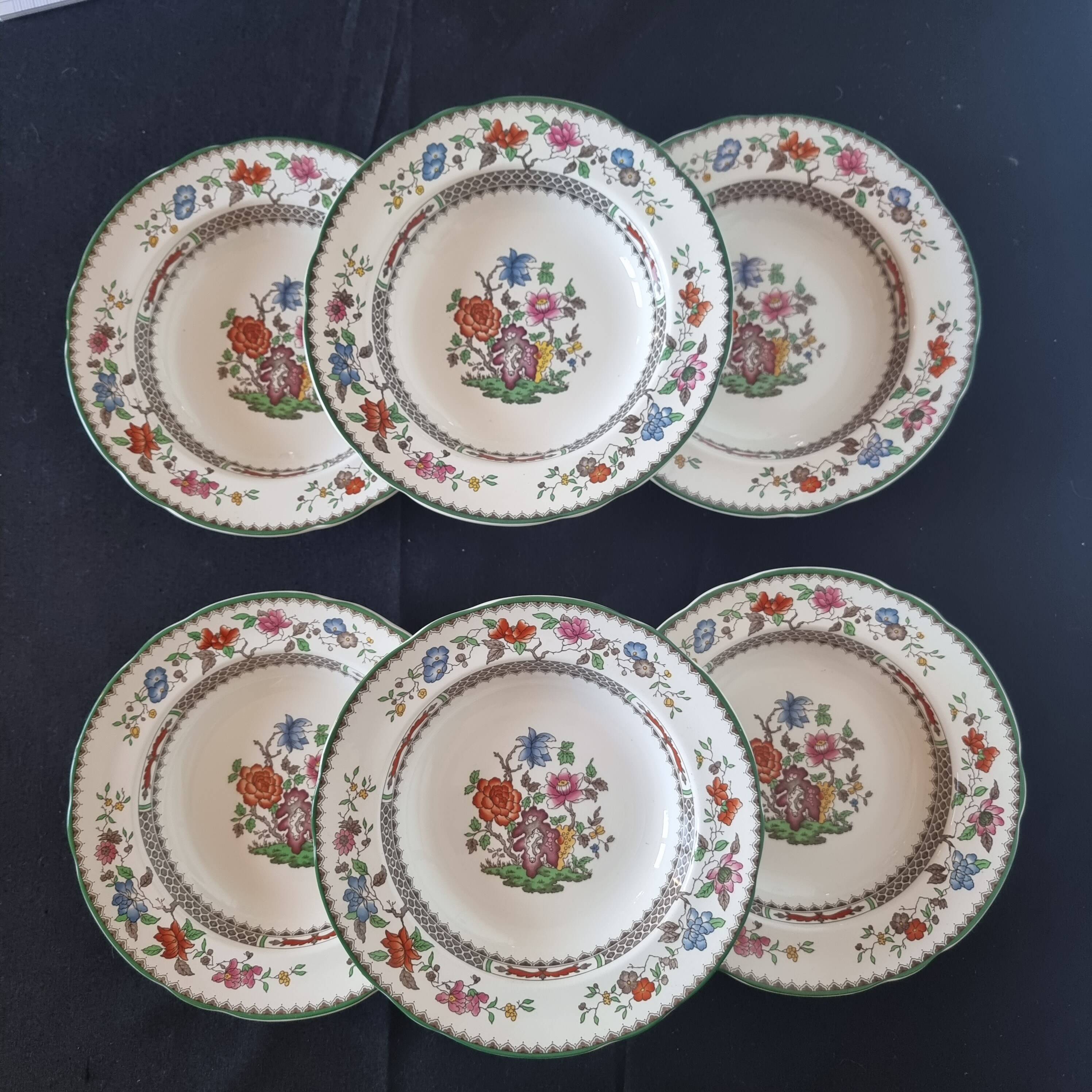 Set of 6 Copeland Spode English porcelain soup plates "Rose de