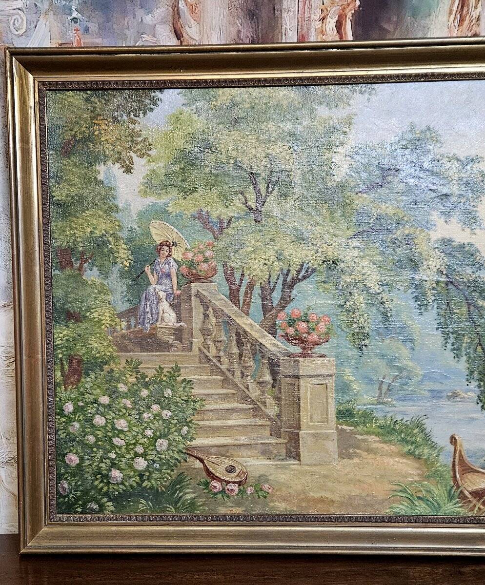 Oil painting depicting a romantic scene.