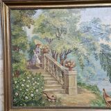 Oil painting depicting a romantic scene.