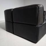 Canapé modulable De Sede DS-15 en cuir de buffle noir d'origine, années 1970