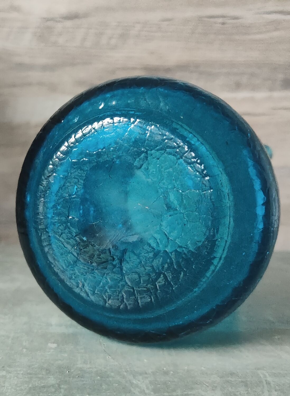 Blue cracked glass pitcher