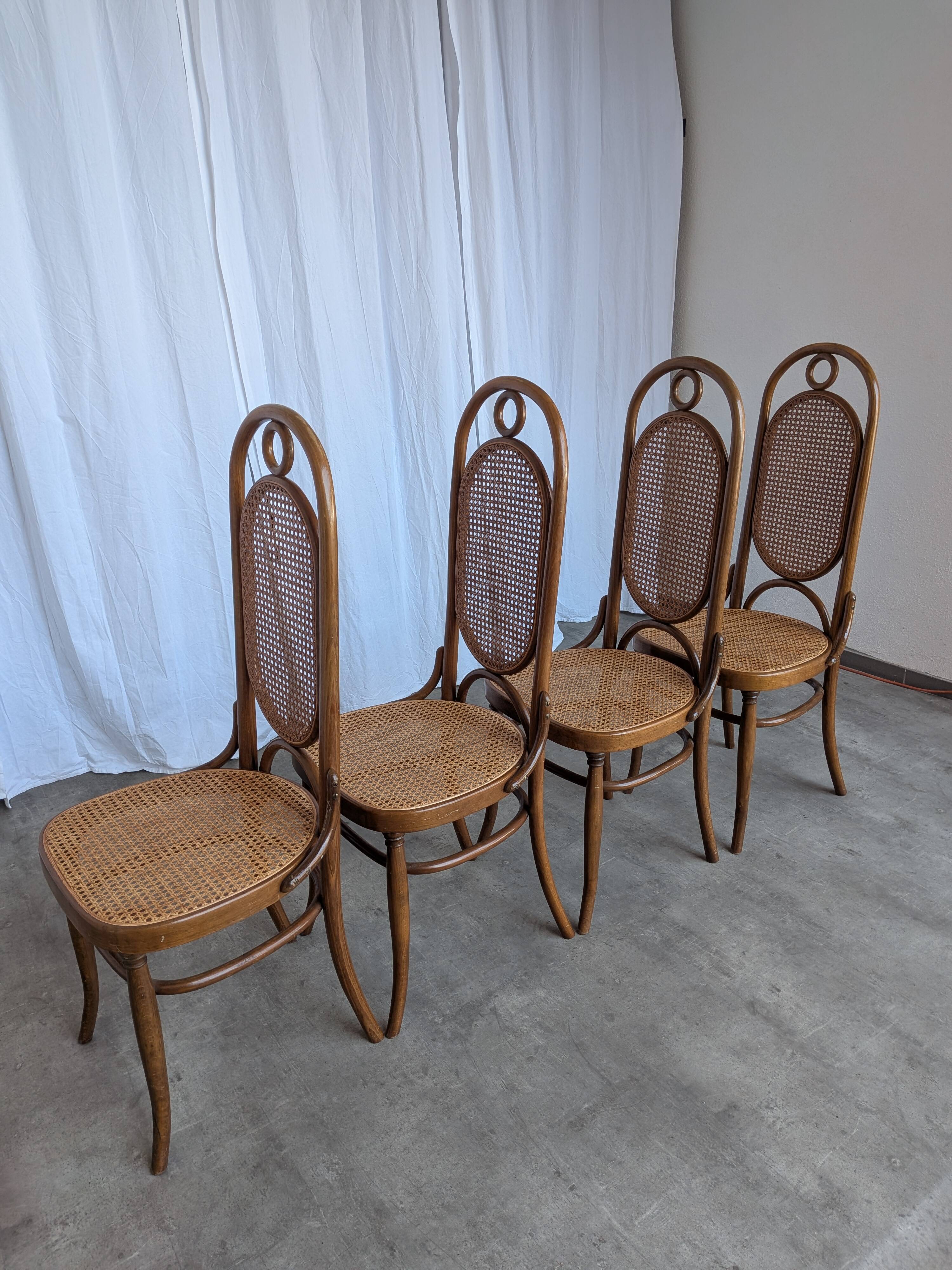 Set of 4 Mid-century Bentwood Cane Dining Chair, Thonet Style, 1970s Yugosl