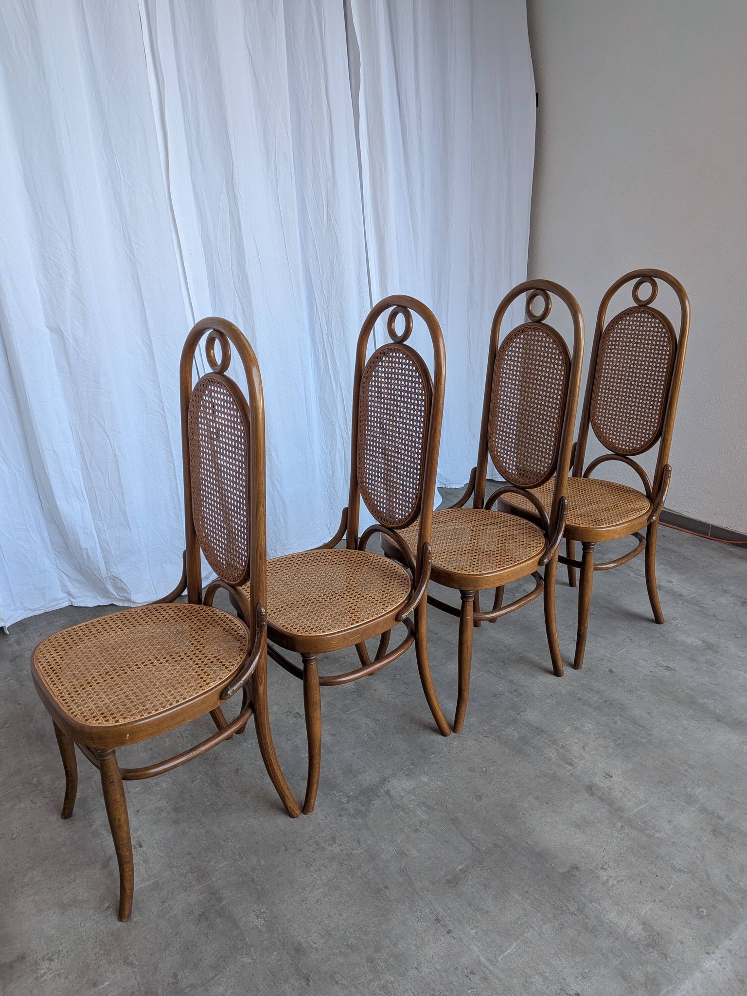 Set of 4 Mid-century Bentwood Cane Dining Chair, Thonet Style, 1970s Yugosl