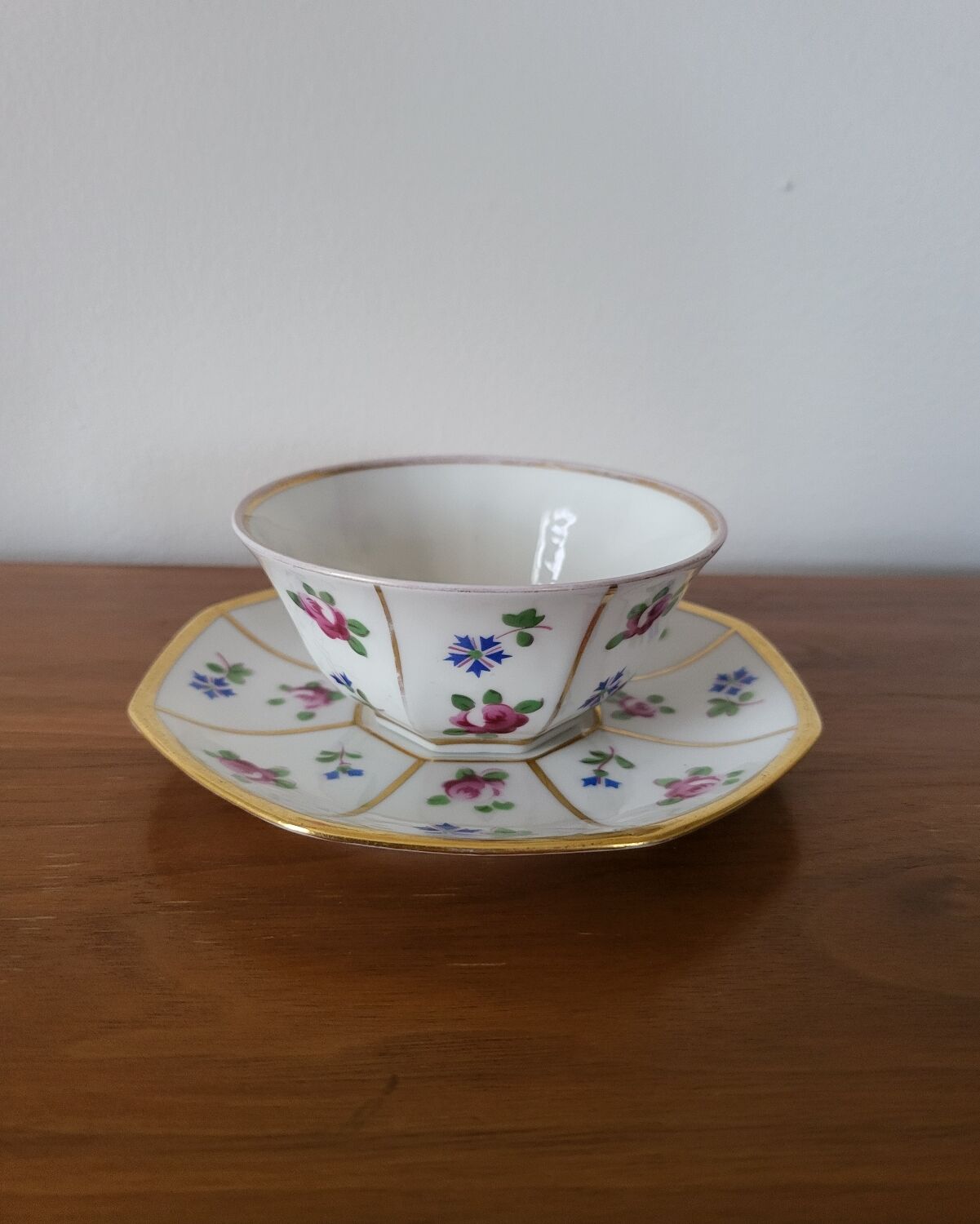 Limoges Porcelain Cup with Decor of Barbel Fish and Roses