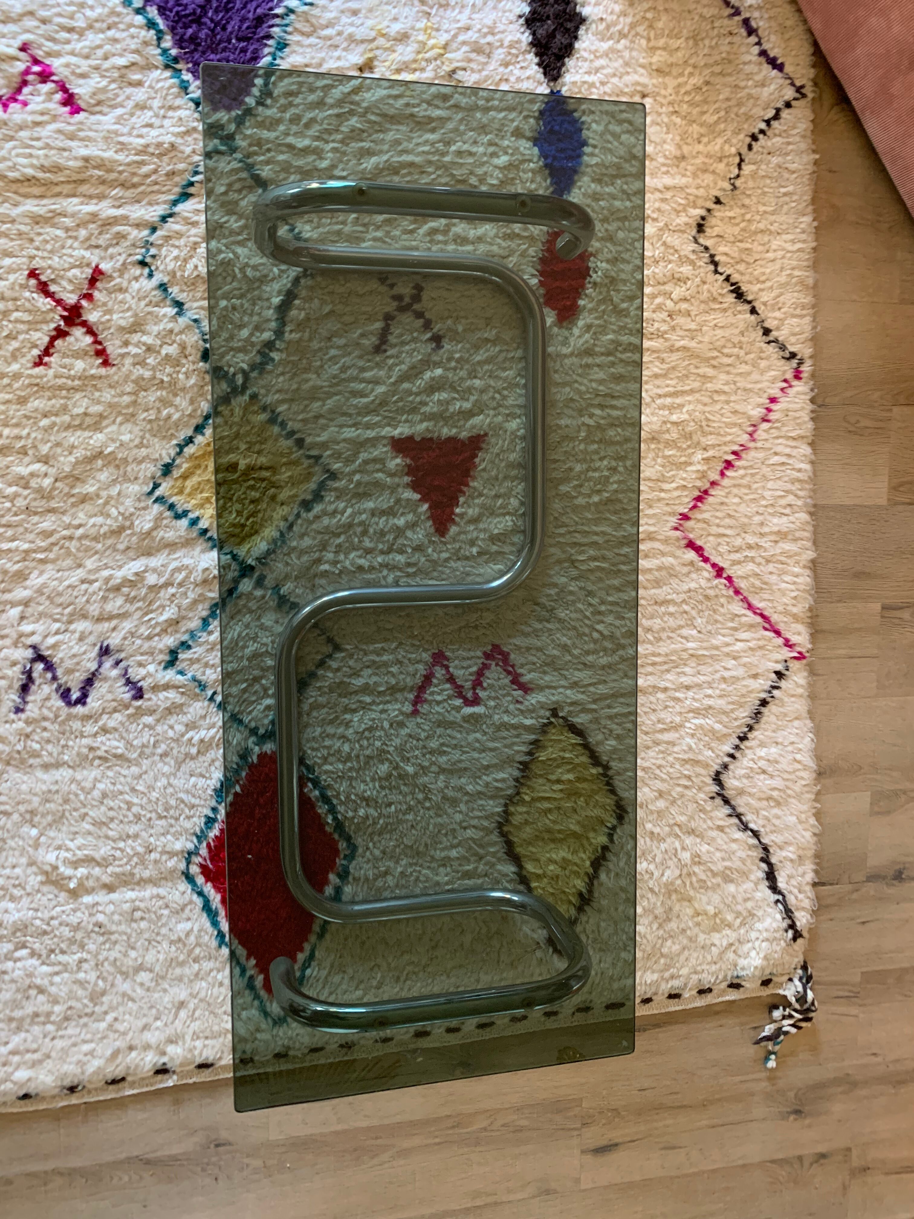 Coffee table chrome and smoked glass