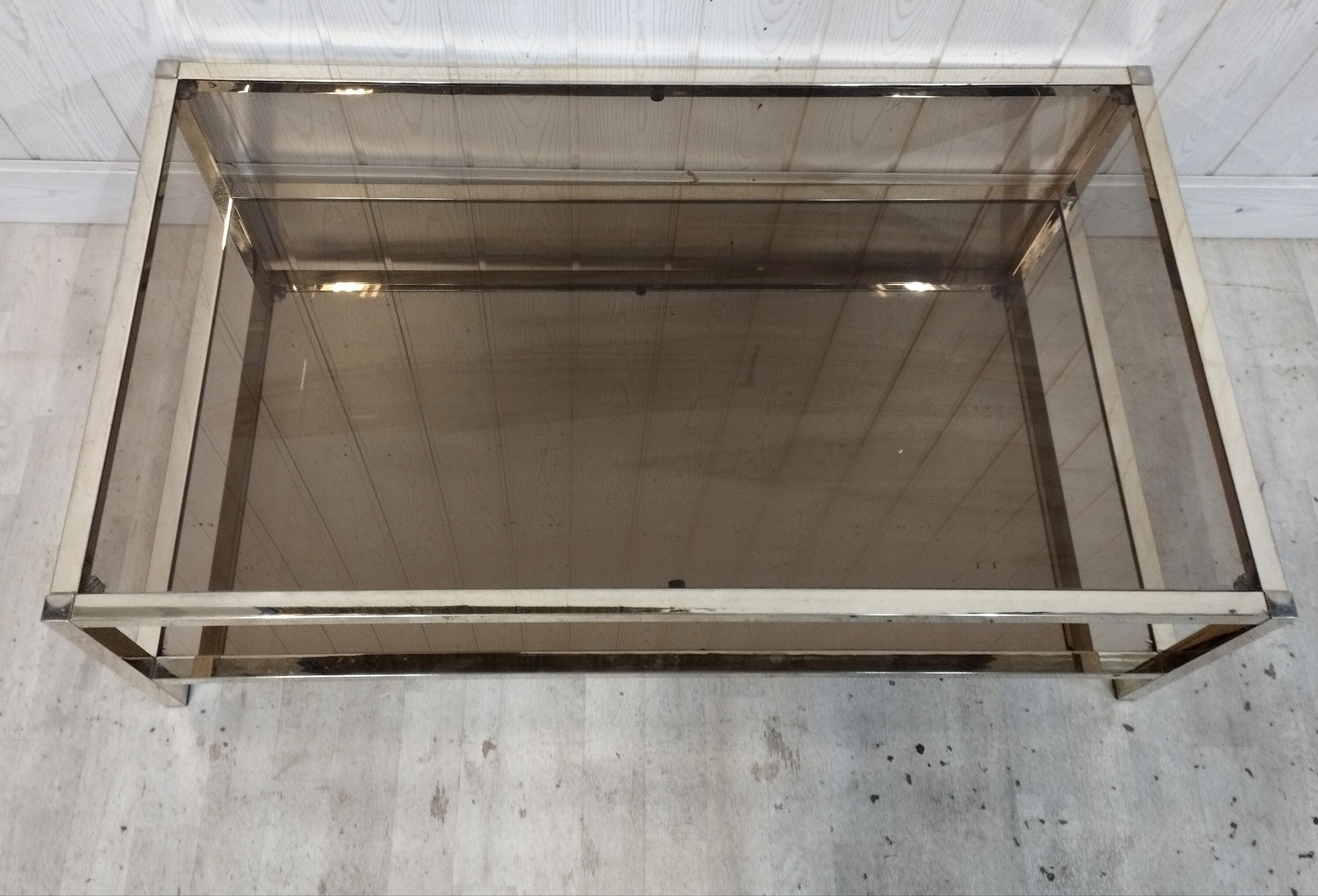 Vintage brass coffee table, mirror and smoked glass