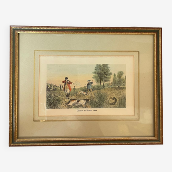 Hunting lithograph under old frame