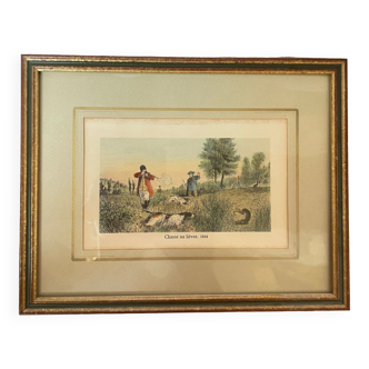 Lithographie de chasse sous cadre ancienne