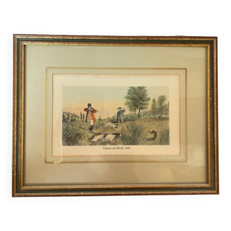 Hunting lithograph under old frame