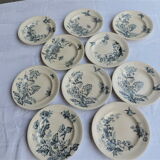 Set of ten plates in Longwy, botanical décor
