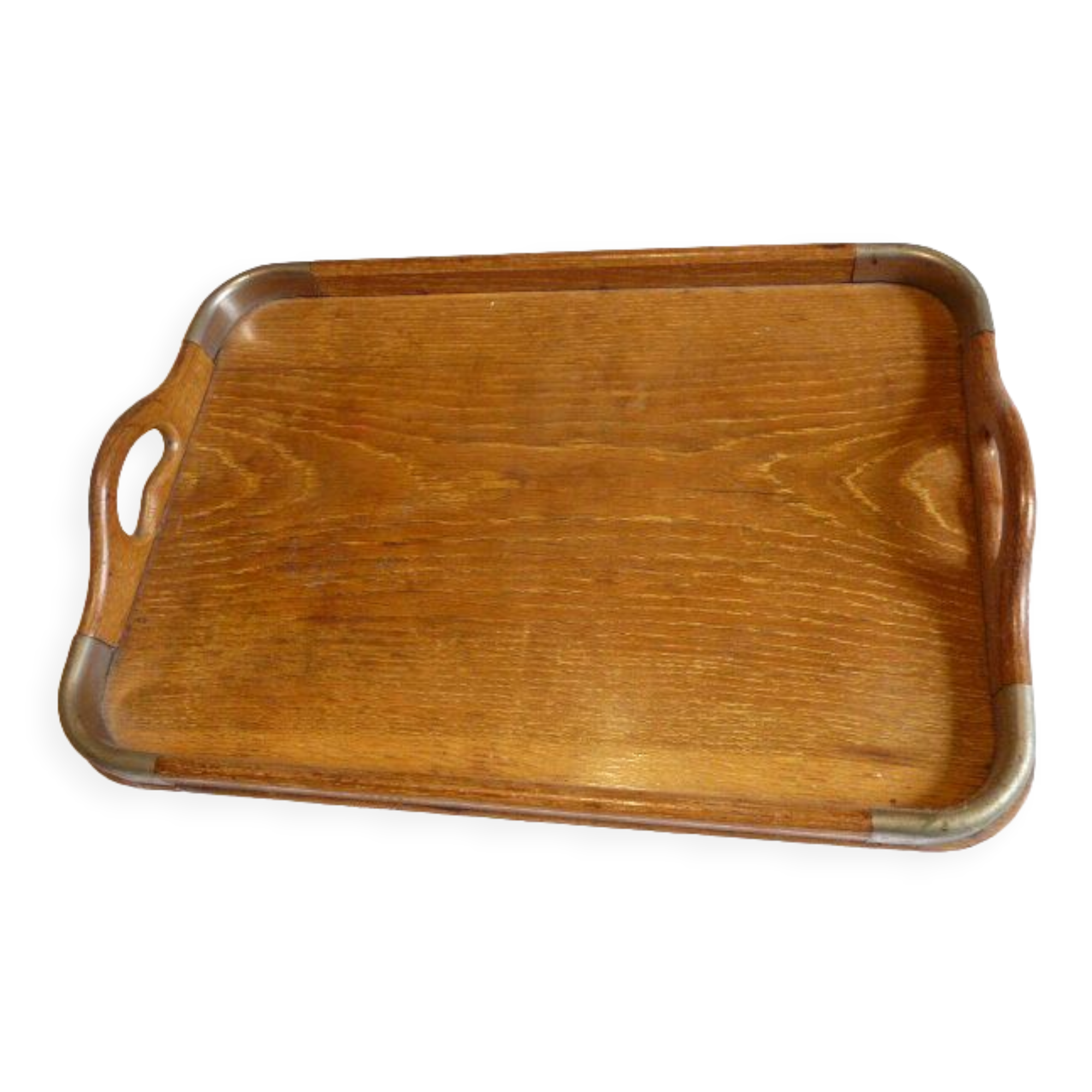 Serving tray in wood and art deco metal