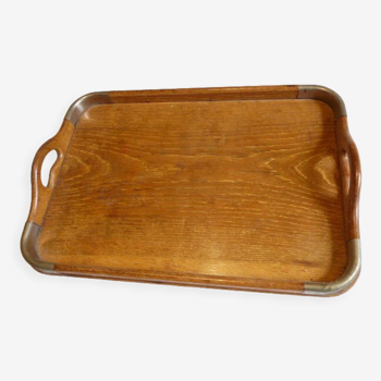 Serving tray in wood and art deco metal