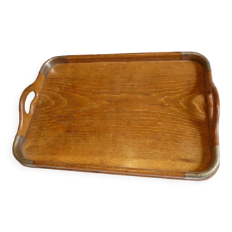 Serving tray in wood and art deco metal