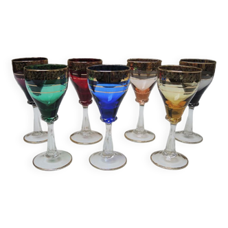 7 old port glasses in blown glass from murano