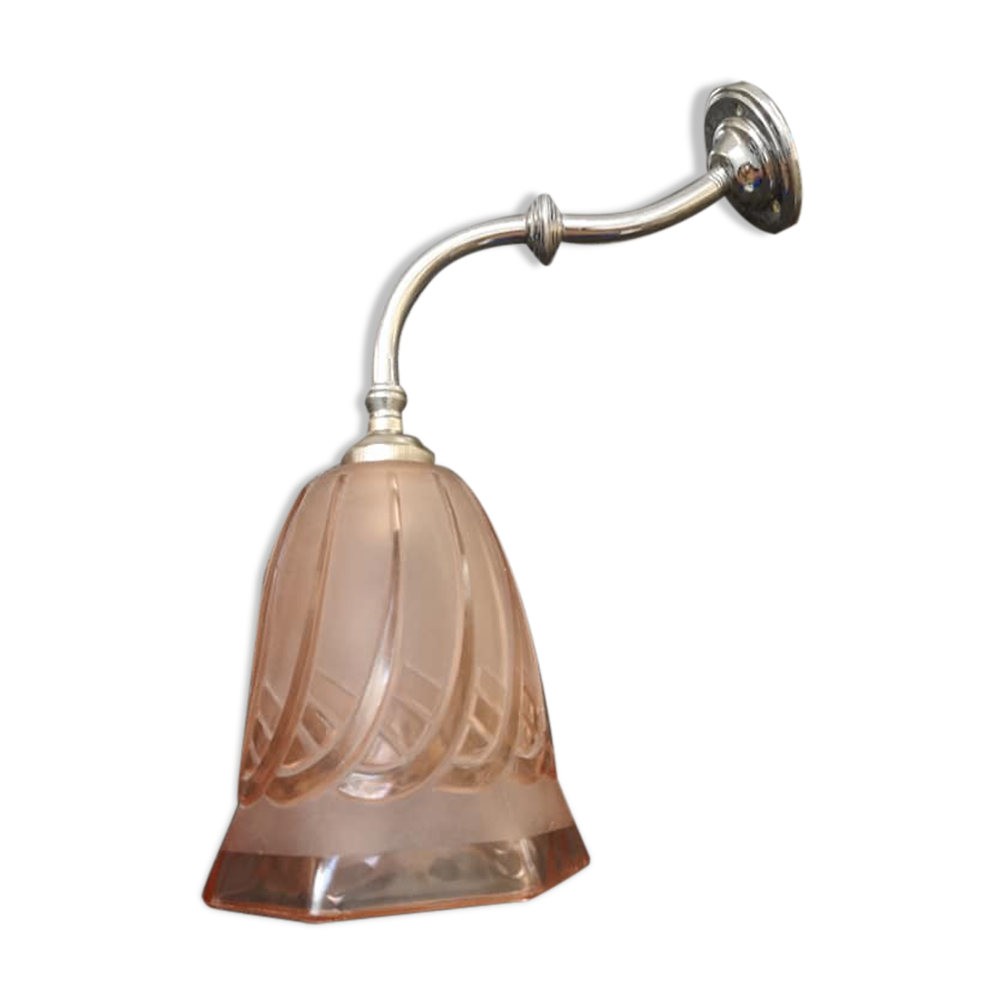 Applique ancienne tulipe pâte de verre rose art déco métal argenté  1930 tbe col de cygne