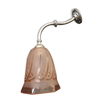 Wall lamp old tulip glass paste pink art deco silver metal 1930 tbe gooseneck