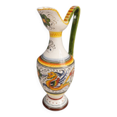 Italian majolica vase jug from Deruta, hand-painted ceramic, signed, 25 cm.