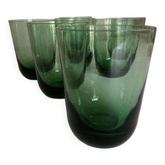 Set of 7 XXL goblet glasses in green blown glass 1960