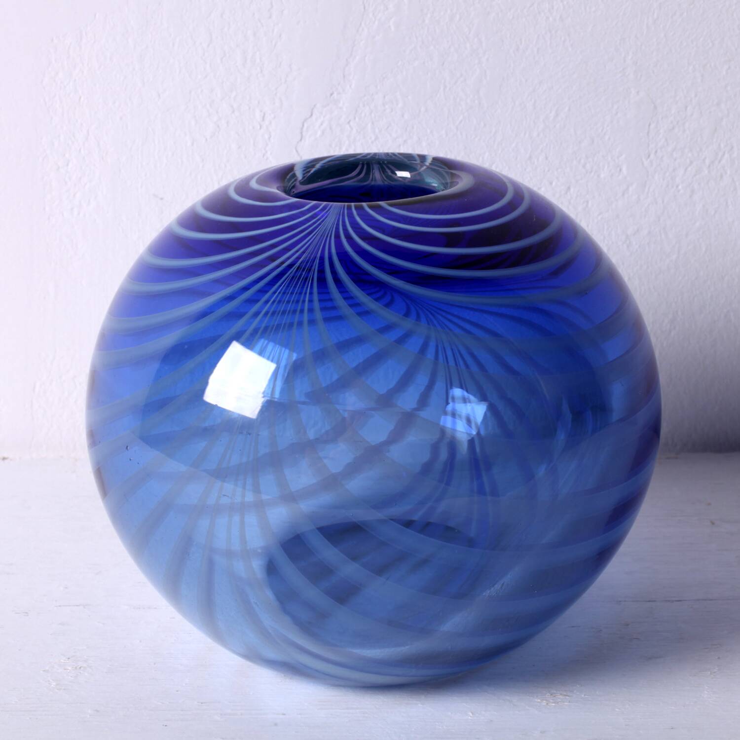 Vintage Lithuanian Art Glass Vase / Blue Stripe Design / Žilys Algimantas
