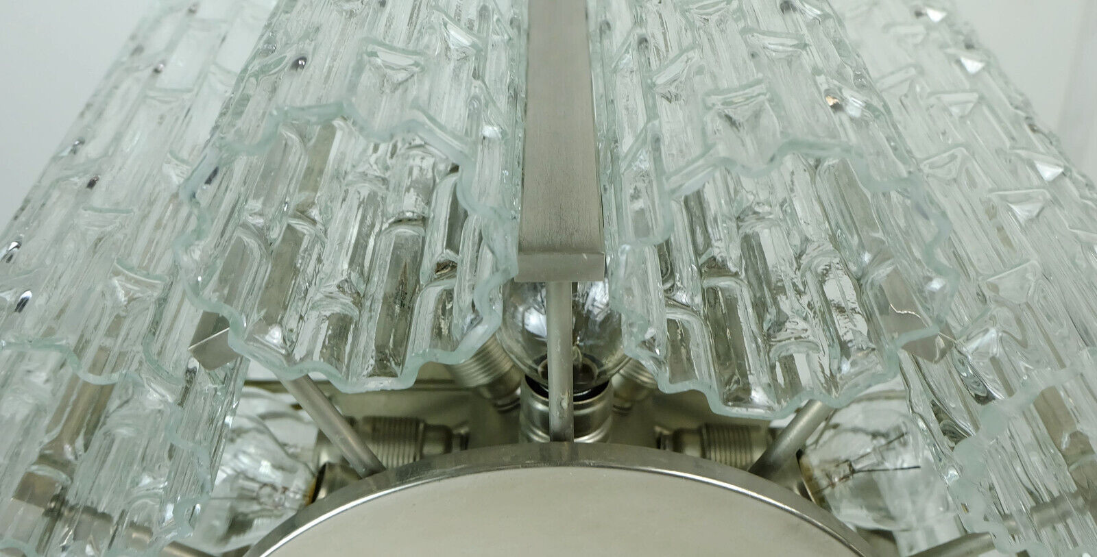 1960s kaiser mid century CHANDELIER chrome hanging light with 12 glass tubes