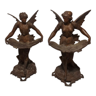 Paire de bougeoirs art nouveau en régule
