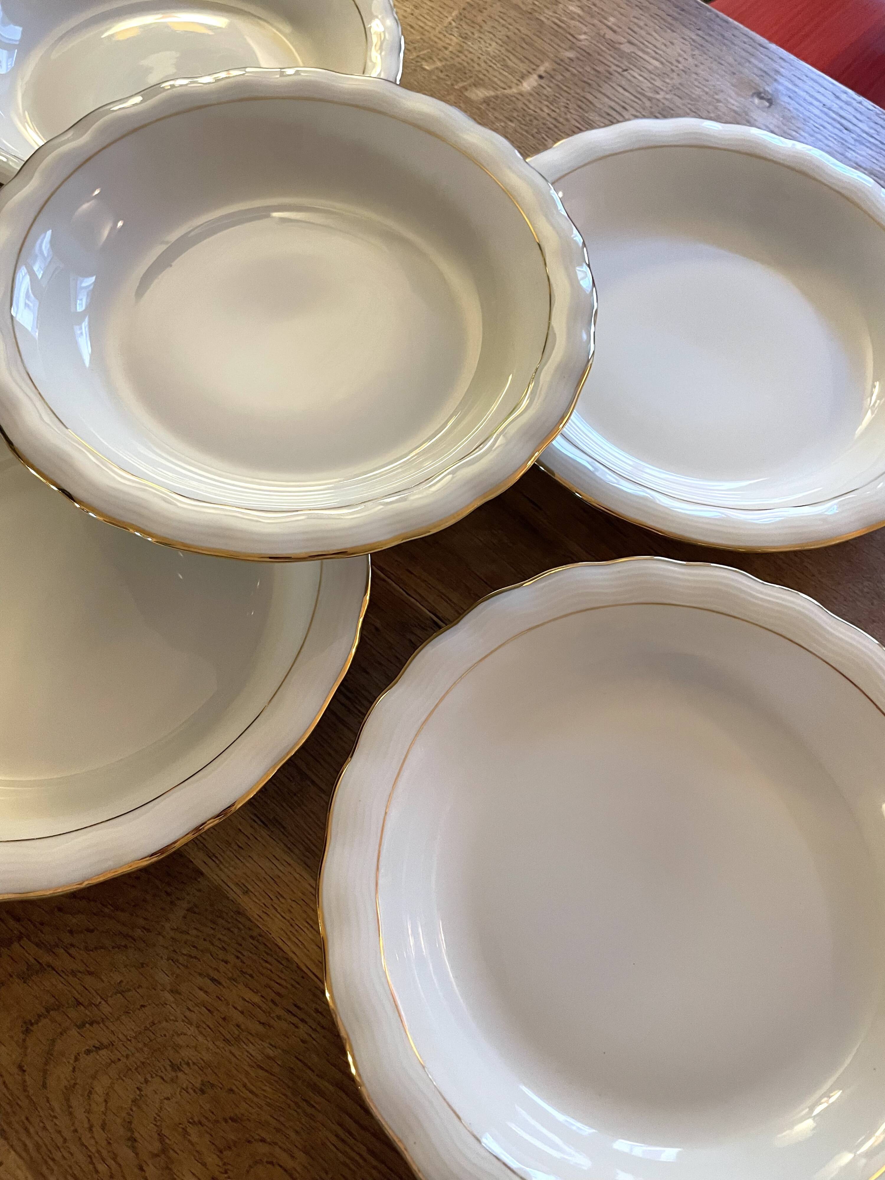 6 Limoges porcelain soup plates signed P. Dessagne in very good condition