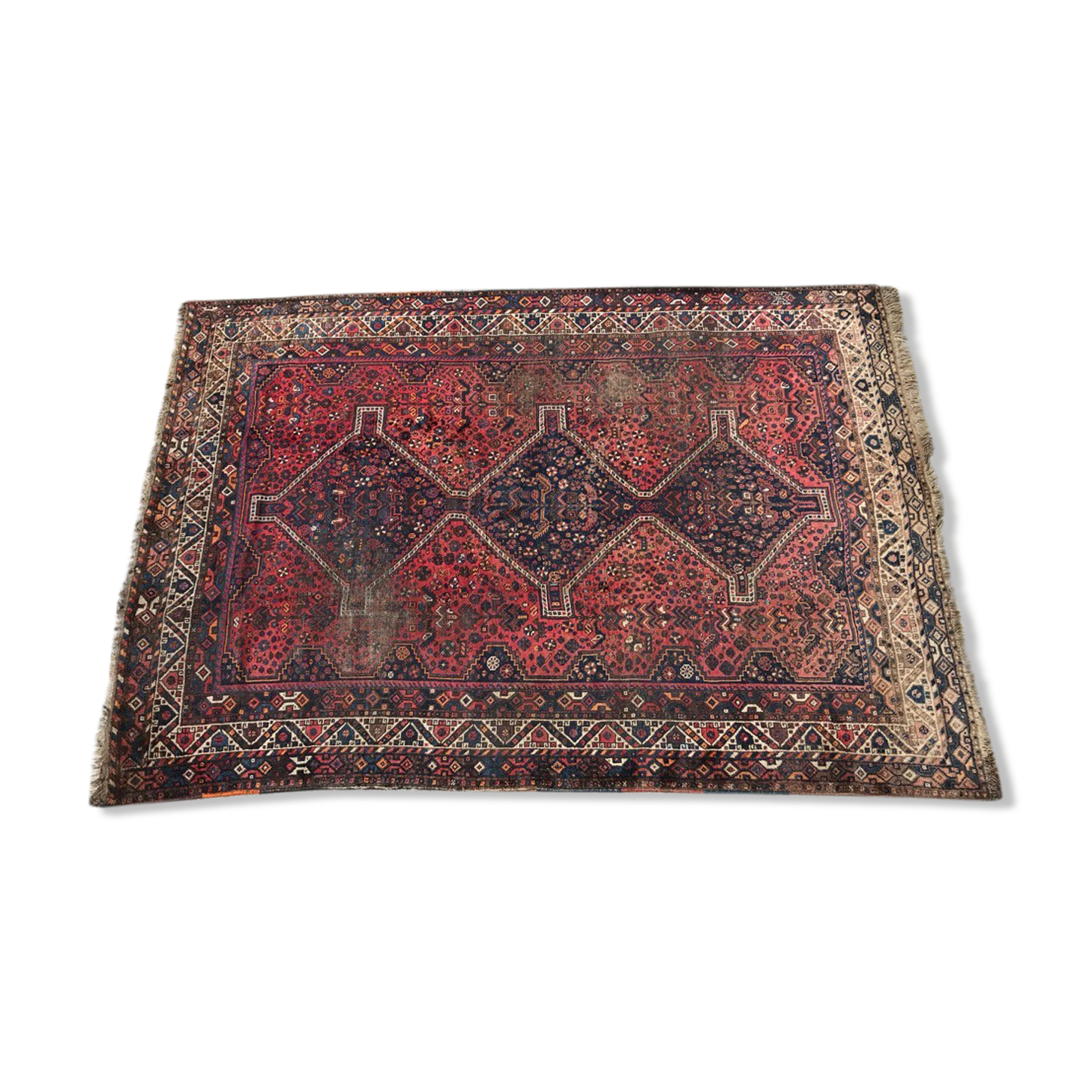 Old Iranian hand made Shiraz wool rug  220 x 312 cm