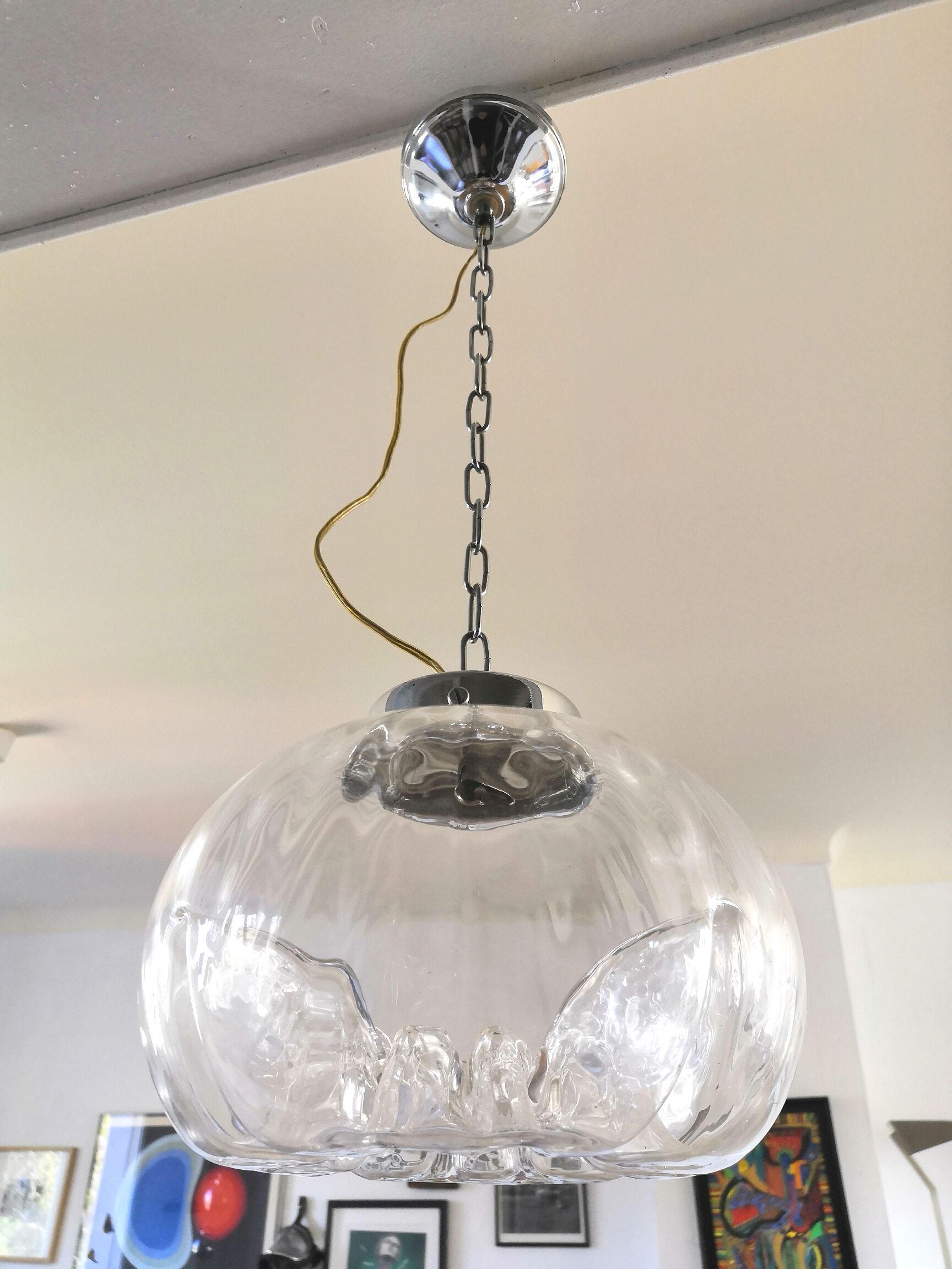 Suspension in pleated glass type Mazzega design 70s