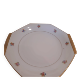 Hexagonal plate Lamotte with a double gold border, decorated with small bouquets.