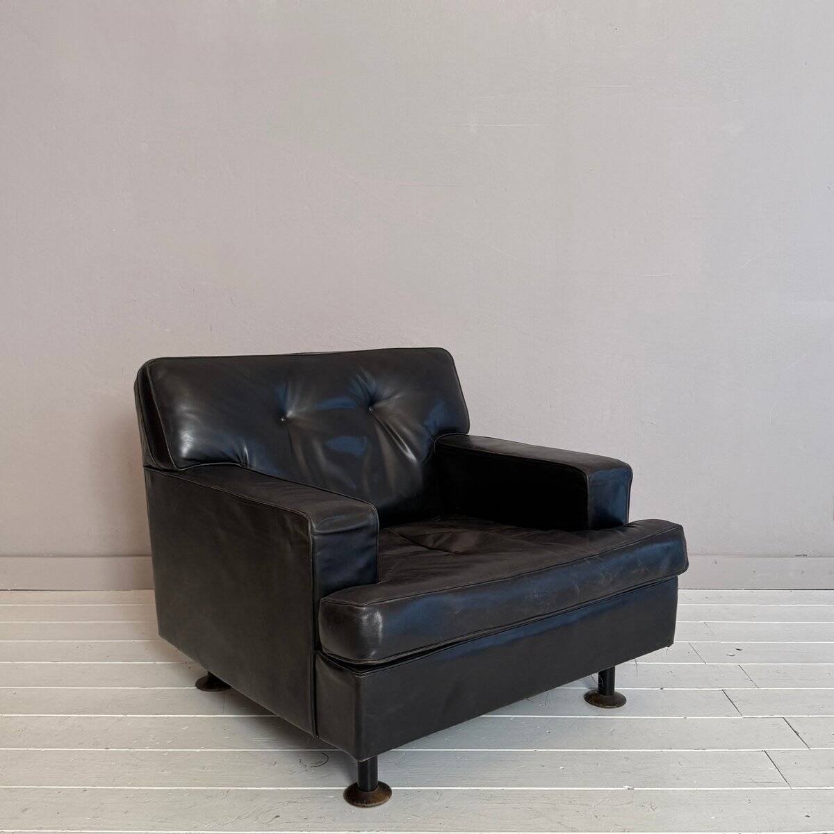 Square Armchair in Dark Brown Leather by Marco Zanuso for Arflex, 1960s
