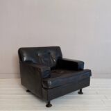 Square Armchair in Dark Brown Leather by Marco Zanuso for Arflex, 1960s