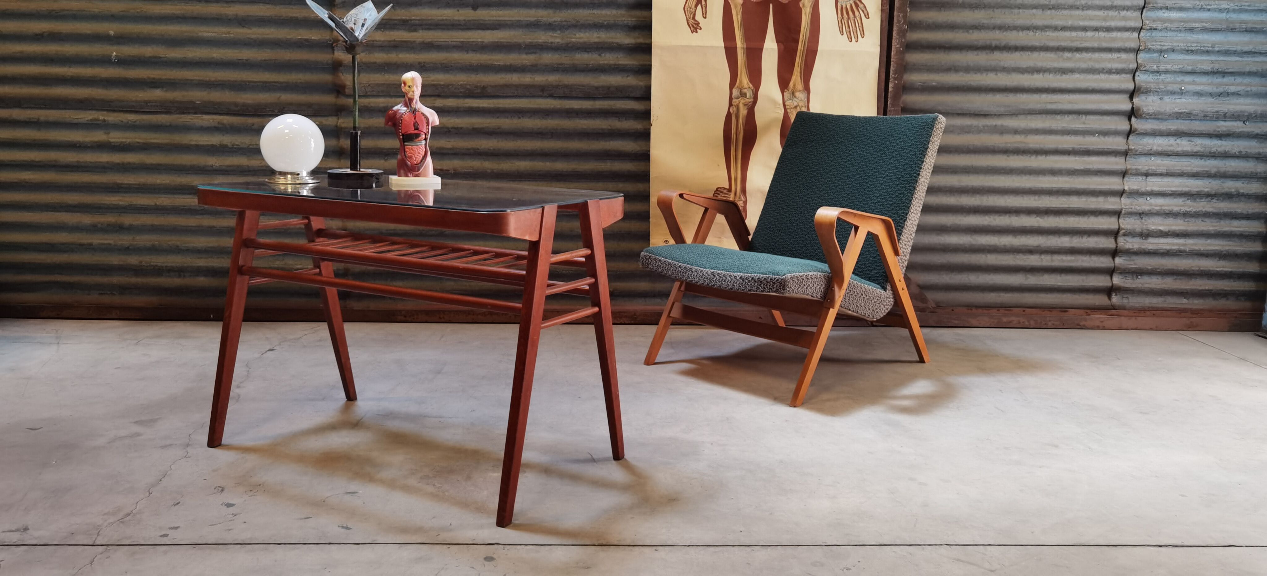 Side table or wood and glass console by Frantisek Jirak 1960
