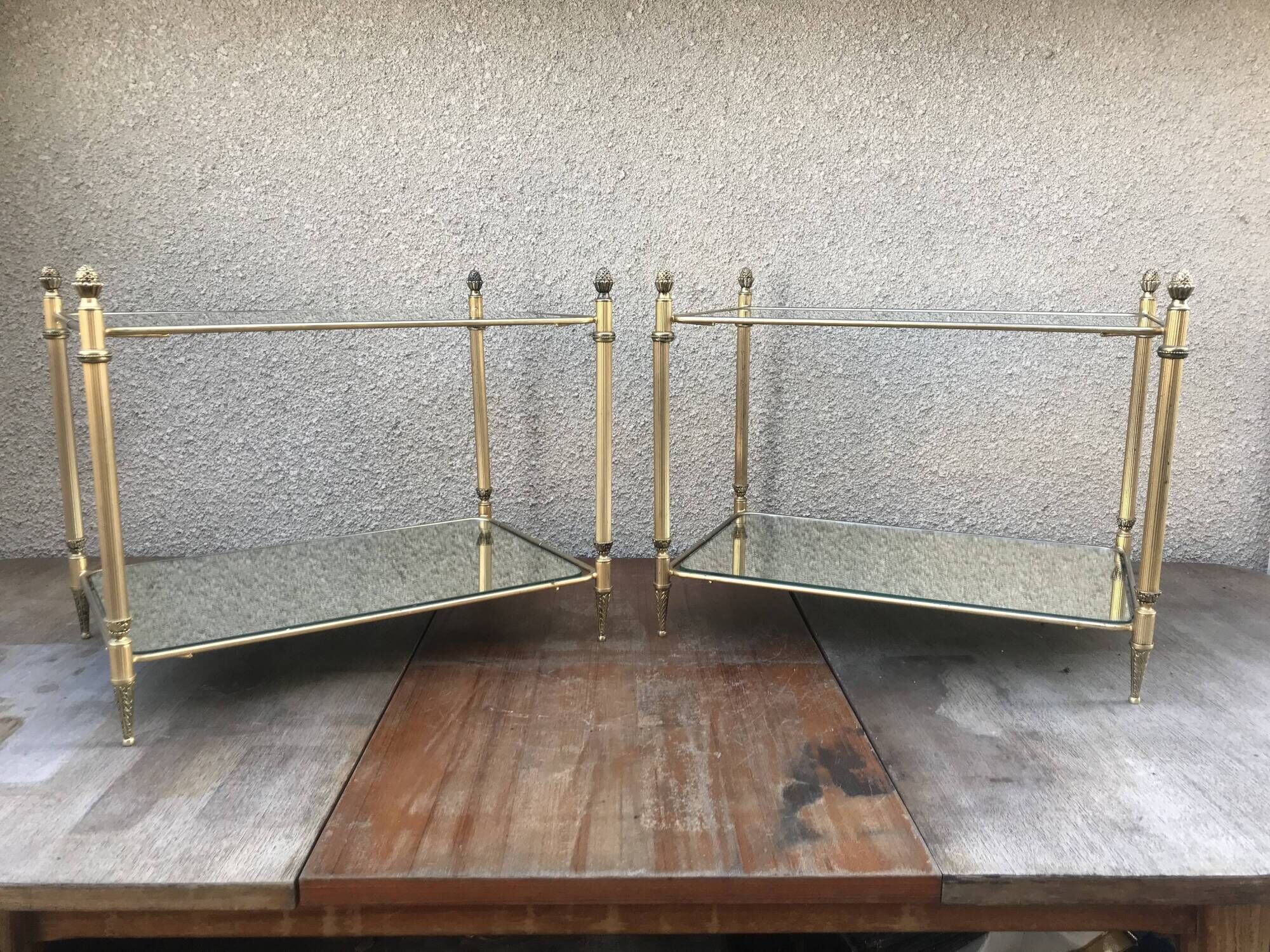 Pair of Old besides in brass and glass