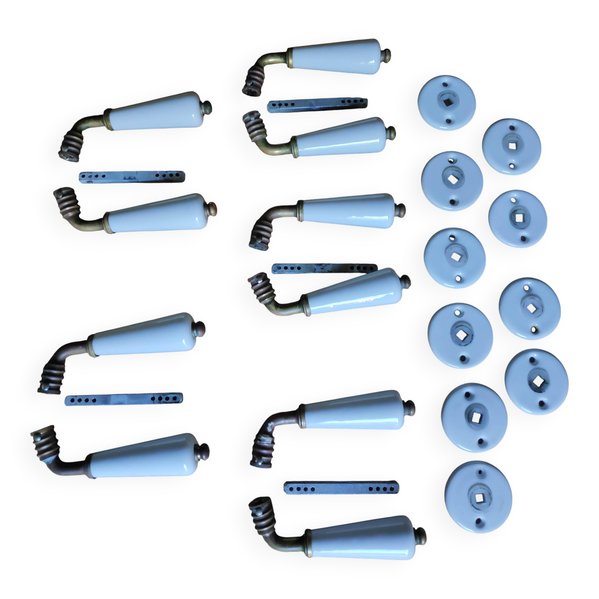 Lot de 5 paires de poignées porcelaine béquille et rosaces (B-0020)