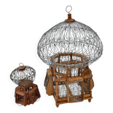 Antique Vintage Round Iron and Wood Decorative Bird Cages