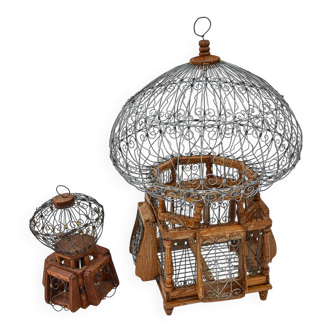 Cages à oiseaux décoratives fer et bois rondes vintages anciennes