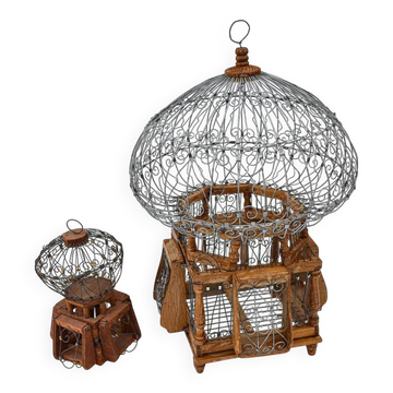 Cages à oiseaux décoratives fer et bois rondes vintages anciennes