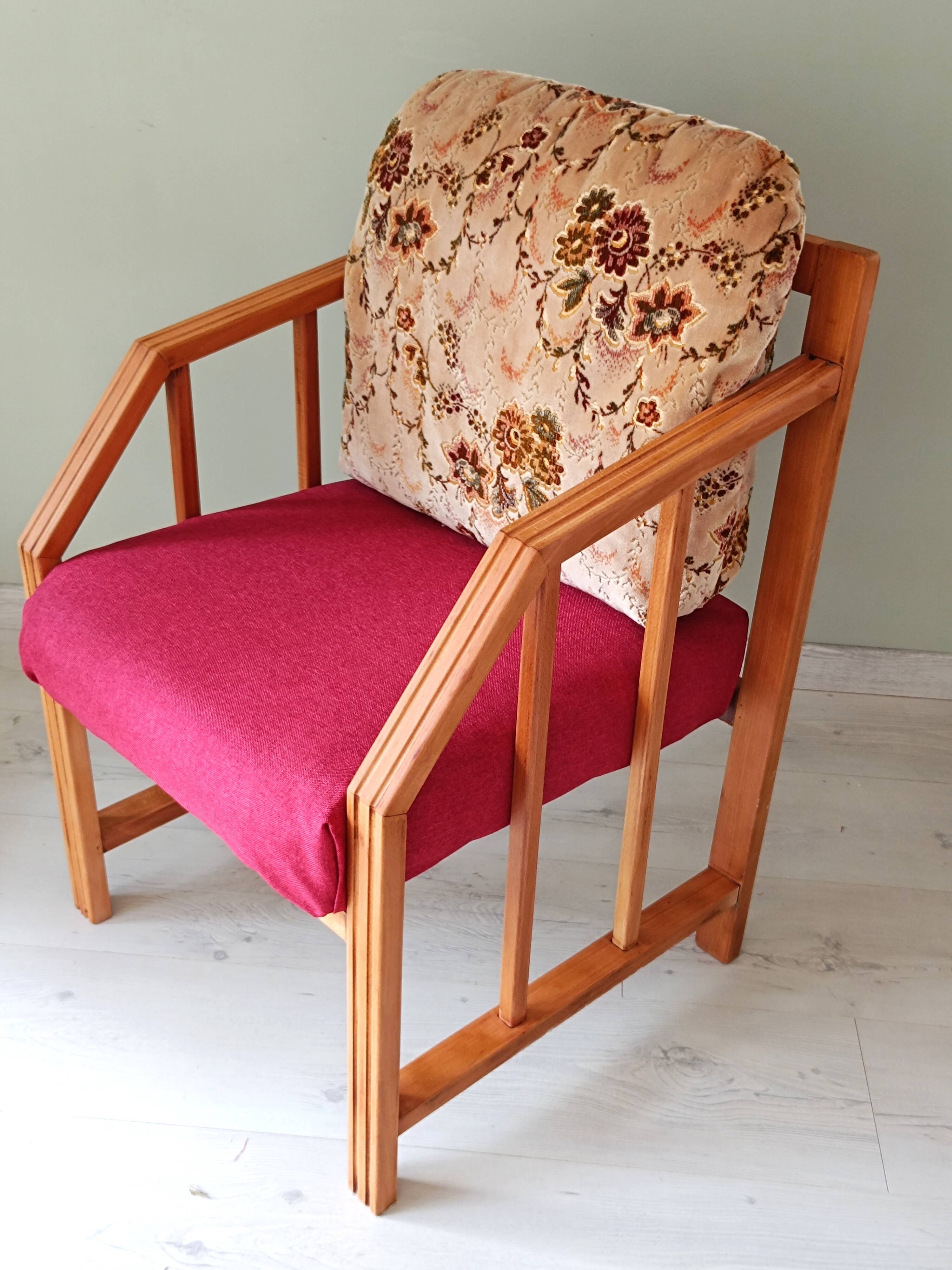 Vintage solid wood armchair and footstool