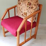 Vintage solid wood armchair and footstool
