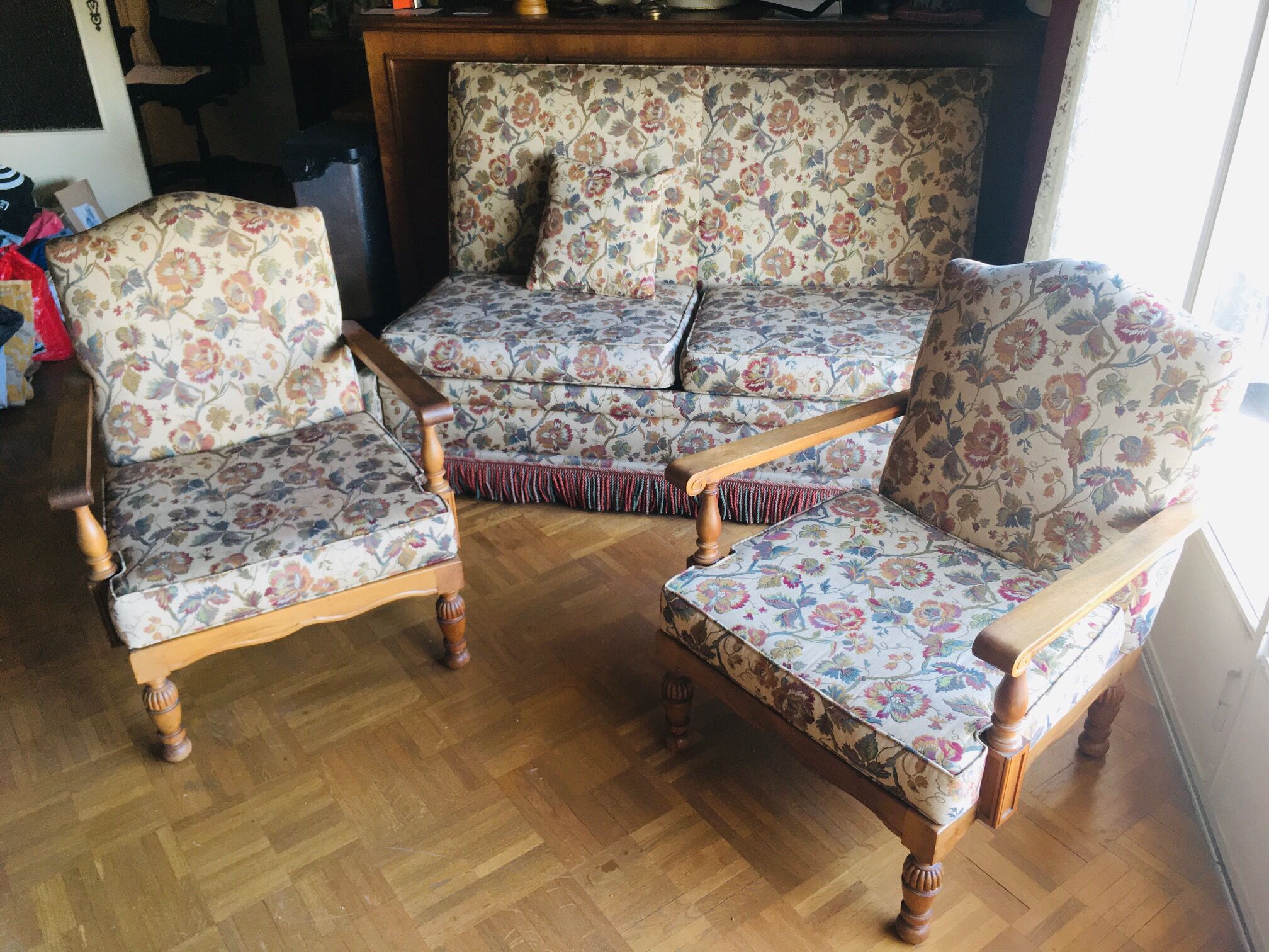 Velvet sofa bed from Genoa and armchairs