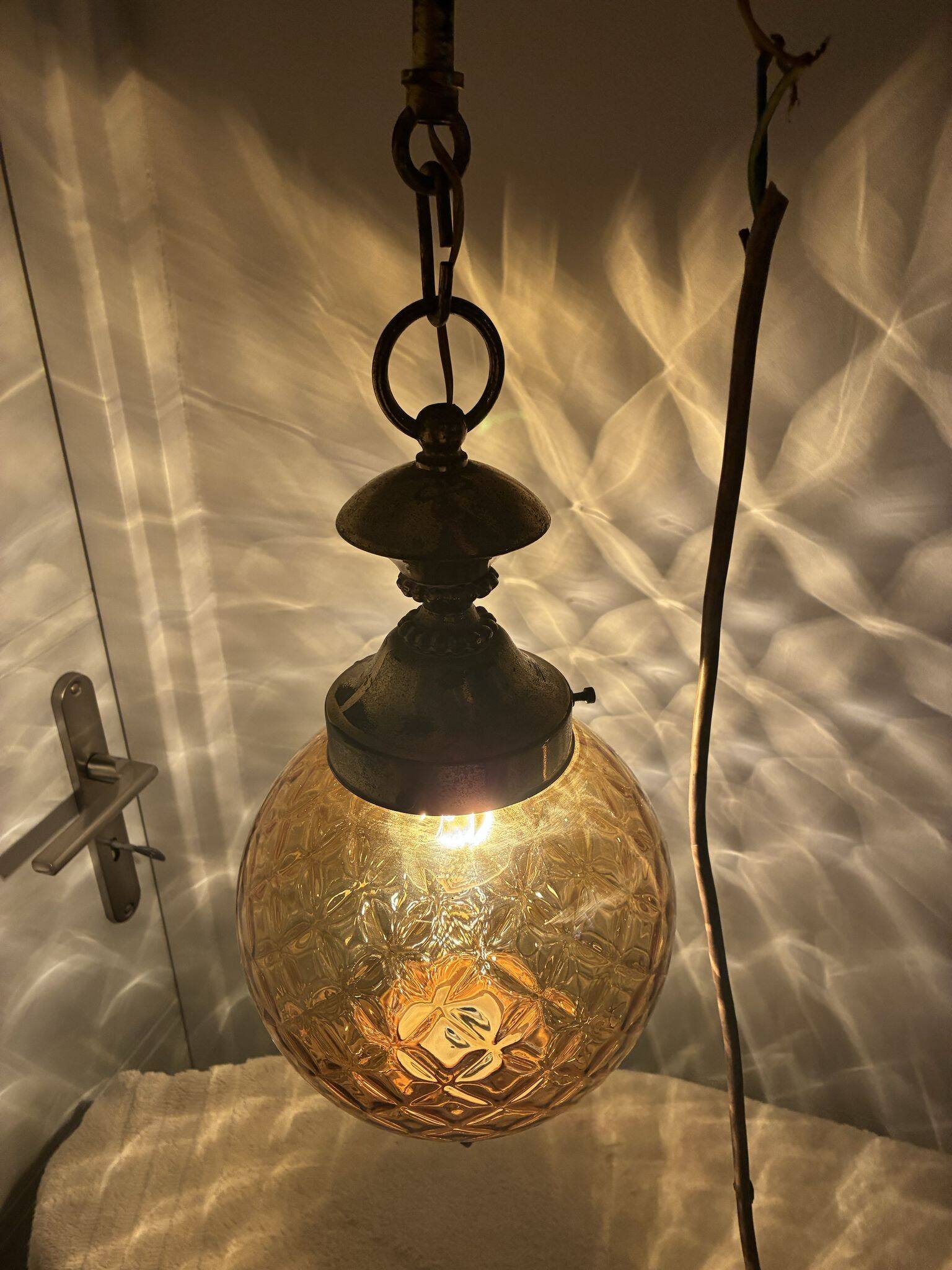 Murano amber glass and brass pendant lamp, Italy 1960s