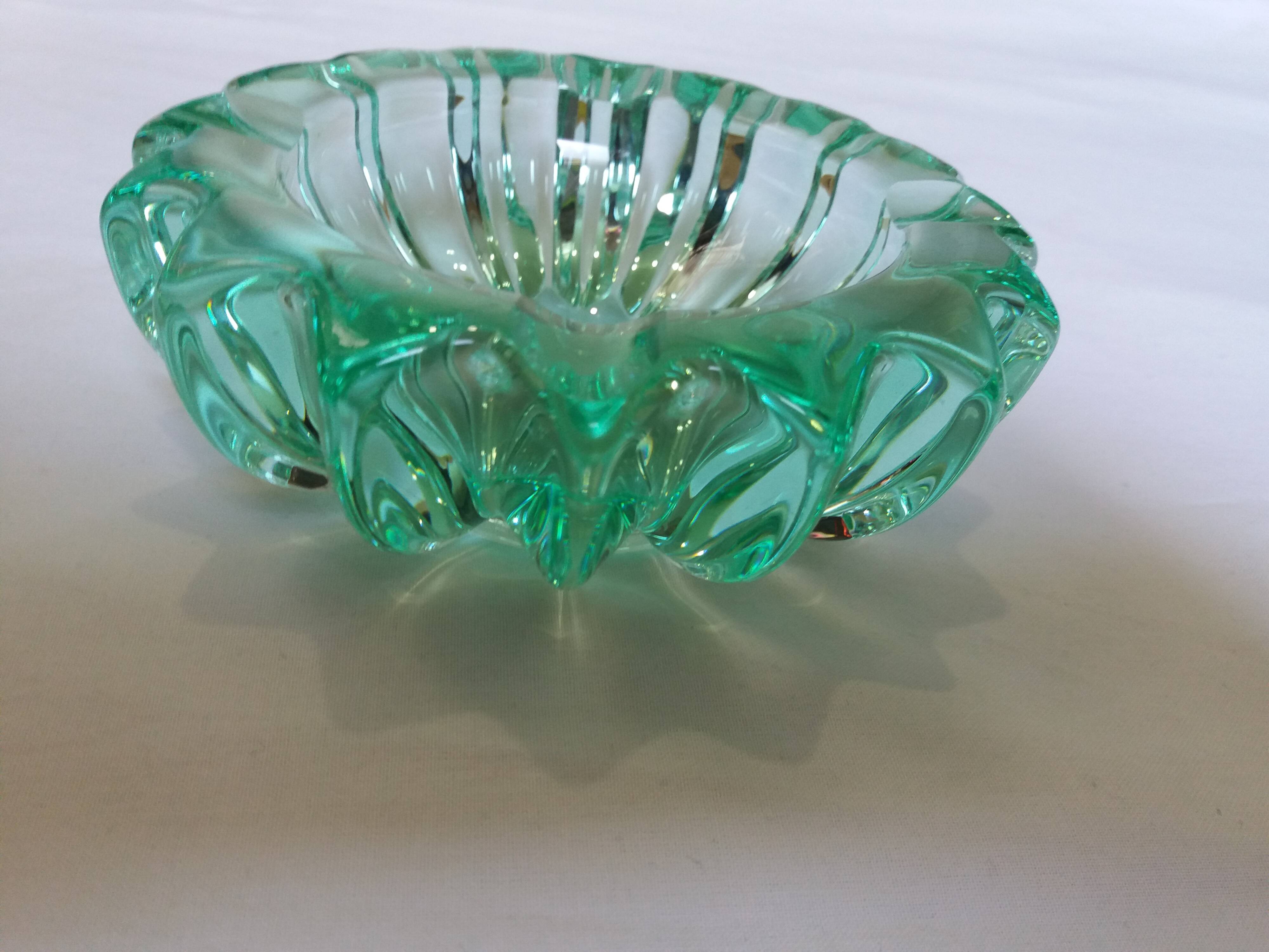Pierre D'avesn green crystal ashtray, Art Deco