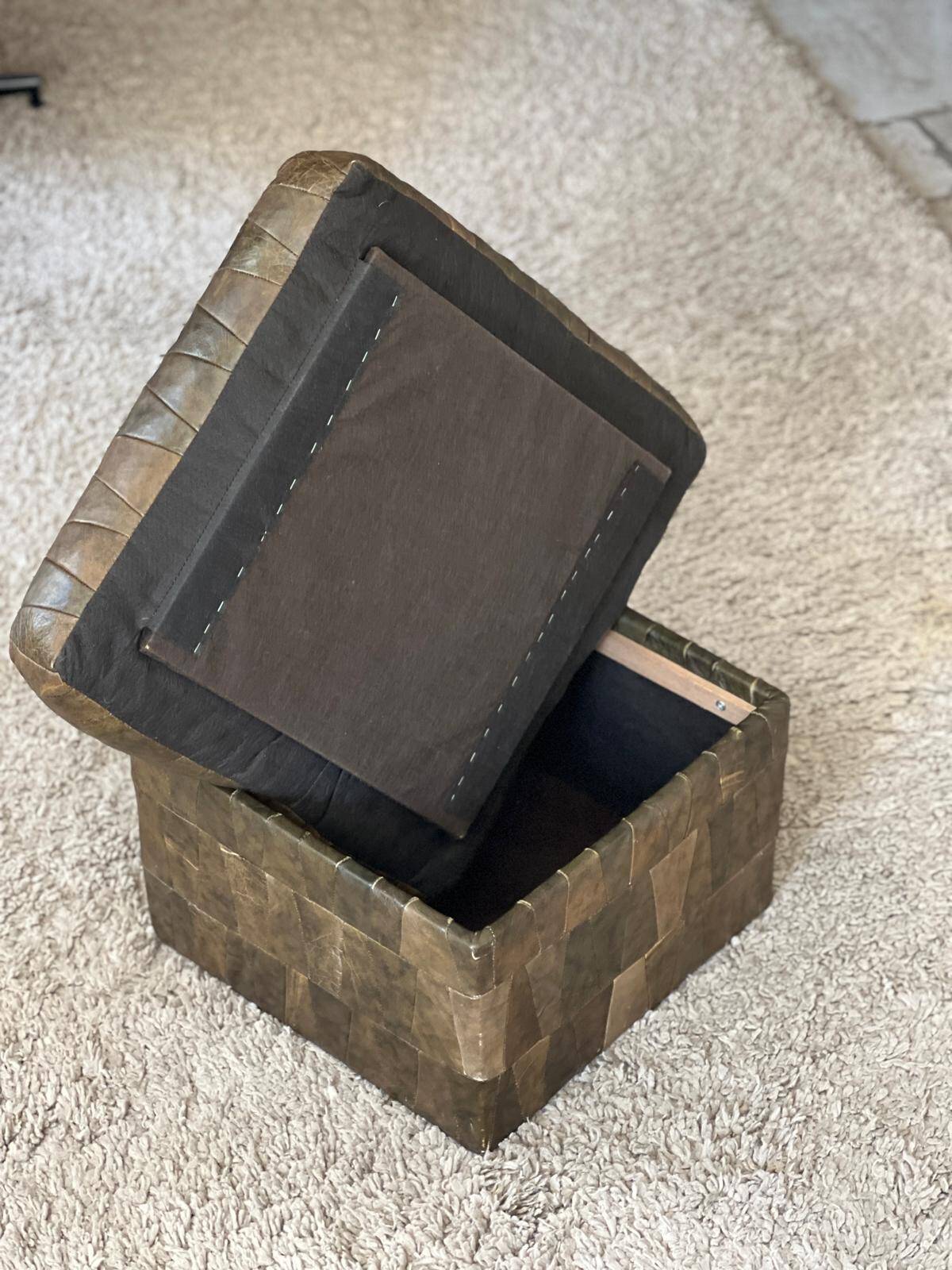 Khaki leather patchwork pouf / chest